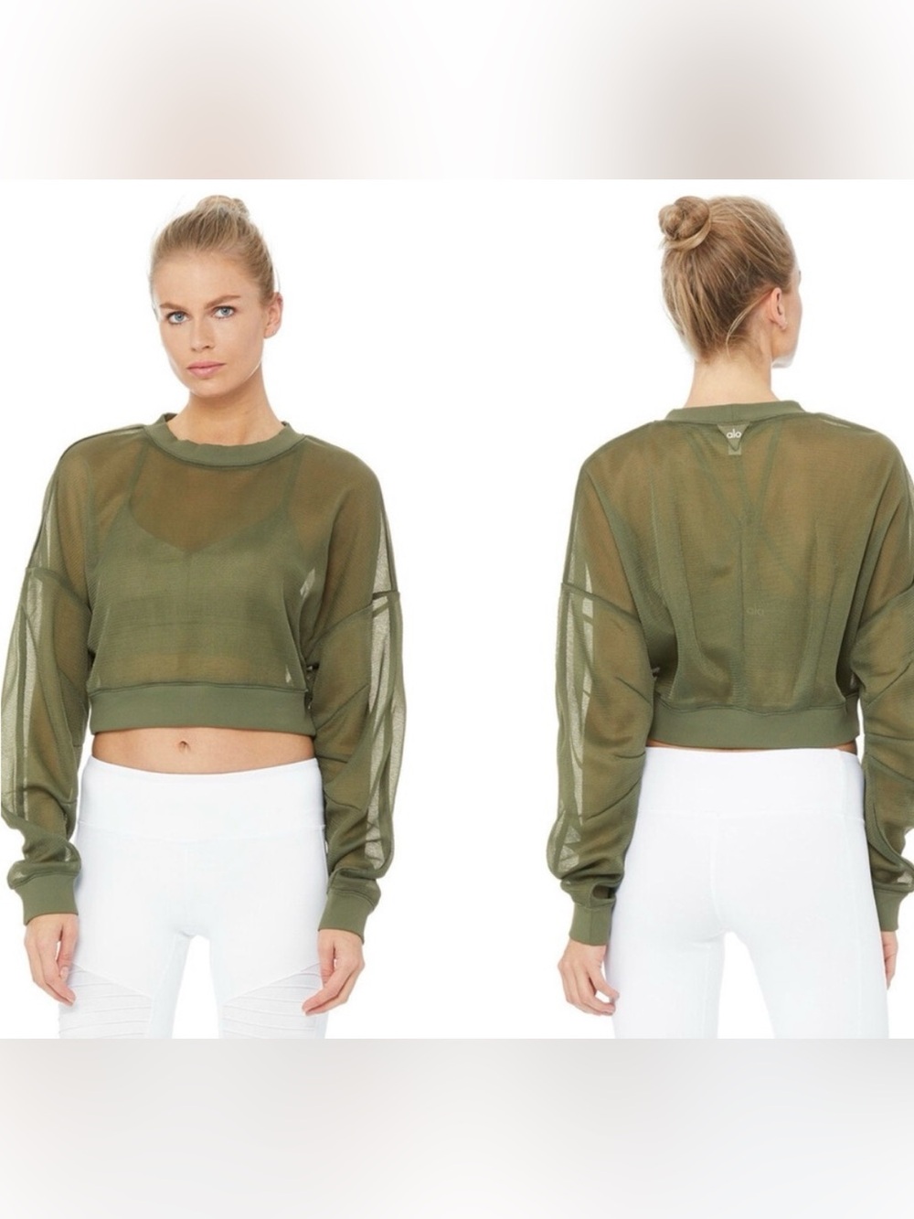 ALO Yoga Row‎ Long Sleeve Top Jungle Green Mesh Sweatshirt M